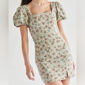 Trixxi Women’s Dress Size M Sage Green Floral Puff Sleeve